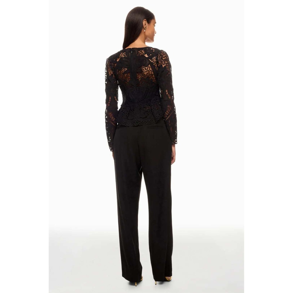 Sea New York Black Guipure Lace Long Sleeve Peplum Top Size 10 - Picture 2 of 7